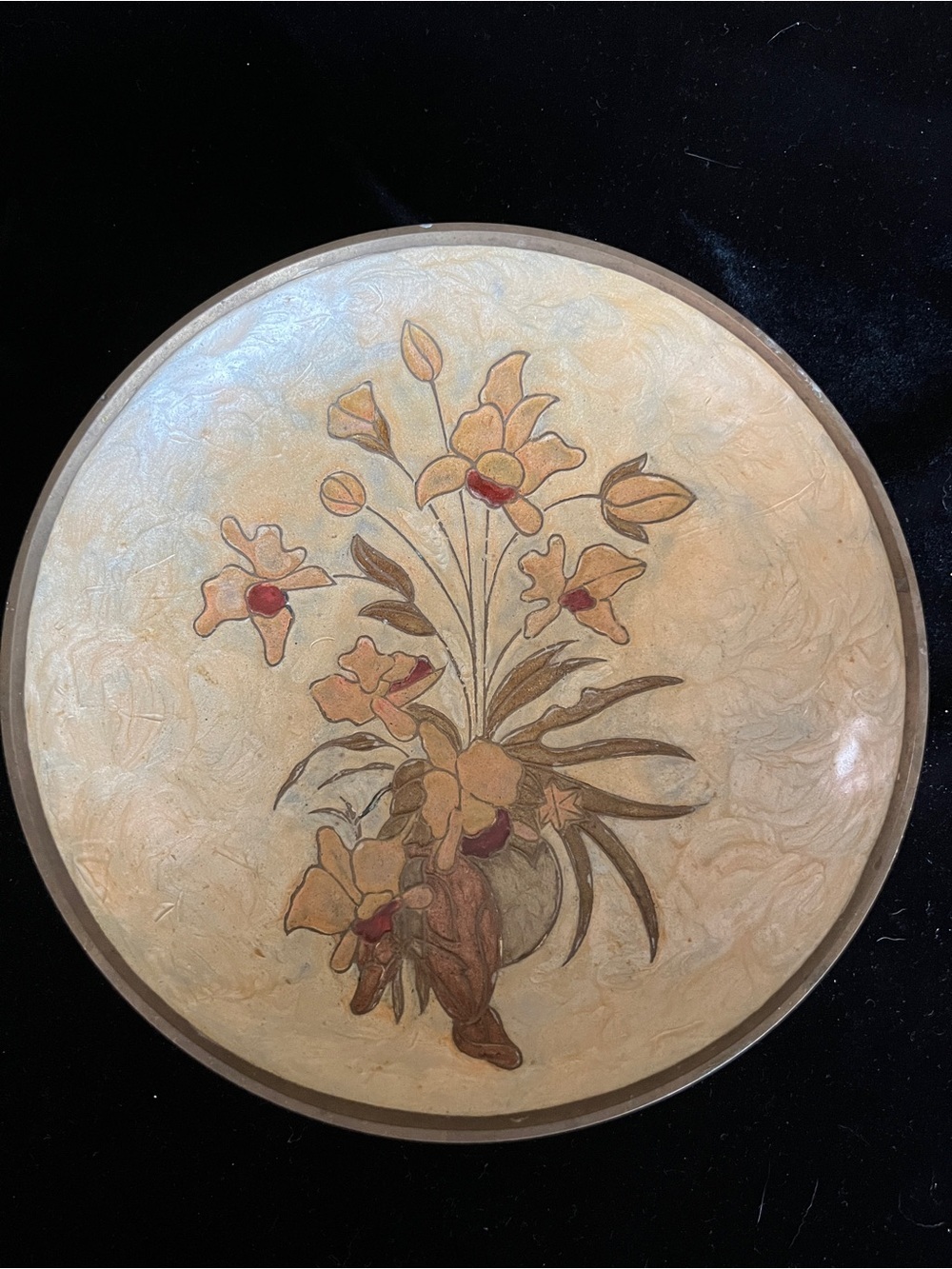 Vintage Solid Brass Cloisonne Floral Enamel Round Bowl India Boho